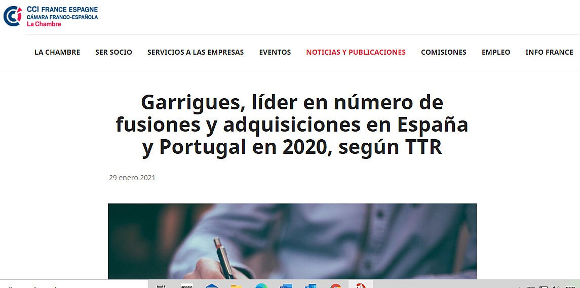 Garrigues, lder en nmero de fusiones y adquisiciones en Espaa y Portugal en 2020, segn TTR
